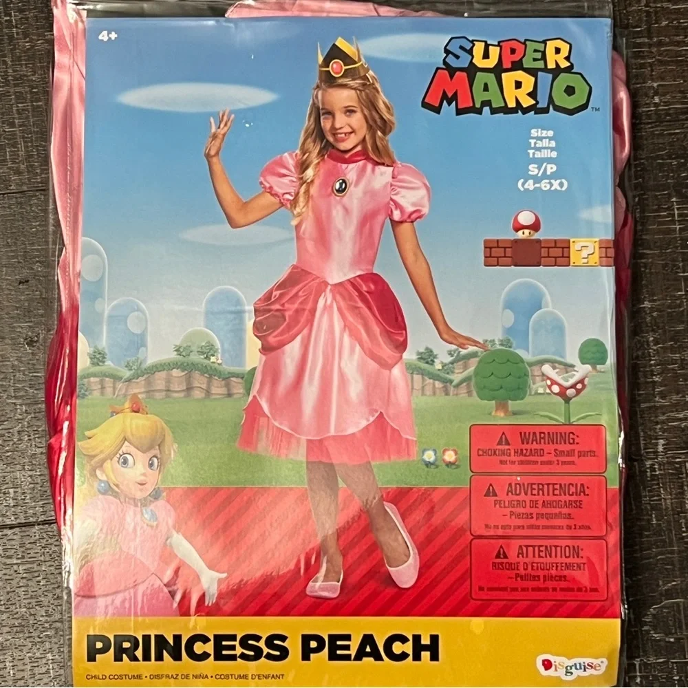 Kids' Super Mario Princess Peach Halloween Costume Dress with Headpiece 4-6X - Picture 3 of 4